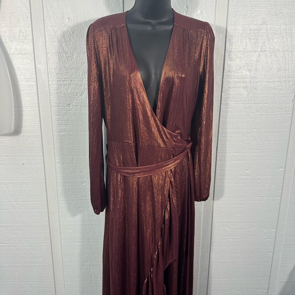 WAYF Women’s Meryl Long-Sleeve V Neck Metallic Wrap Long Sleeve Dress SZ XS NWT - Picture 4 of 14